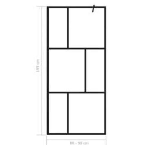 Преграден параван за баня, закалено стъкло, черен, 90x195 см