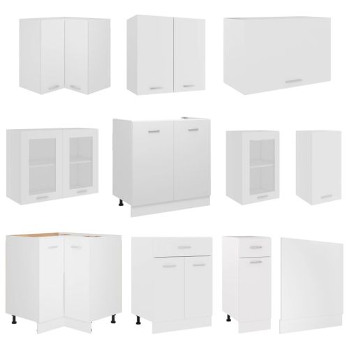 Комплект кухненски шкафове, 11 части, "Lyon", бяло инженерно дърво