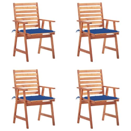 Градински трапезни столове, 4 бр, с възглавници, акация масив