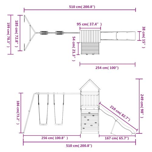 Комбинирано детско съоръжение за игра, импрегниран бор