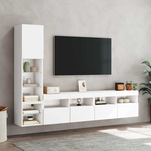 ТВ стенни модули с LED, 4 части, бели, инженерно дърво