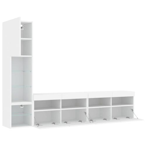 ТВ стенни модули с LED, 4 части, бели, инженерно дърво
