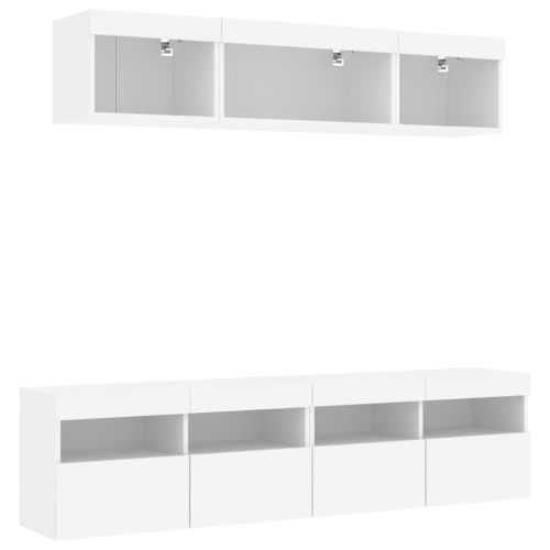 ТВ стенни модули с LED, 5 части, бели, инженерно дърво