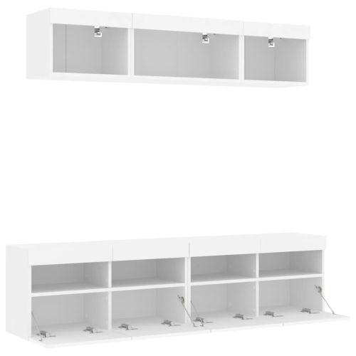 ТВ стенни модули с LED, 5 части, бели, инженерно дърво