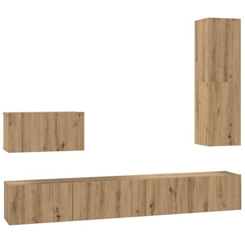 Стенен ТВ шкаф Монтиране на стена 4 pcs Дъб Инженерно дърво