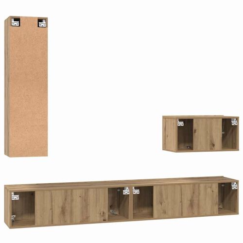 Стенен ТВ шкаф Монтиране на стена 4 pcs Дъб Инженерно дърво