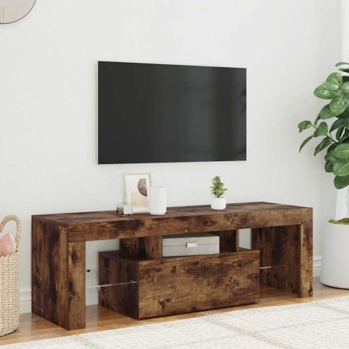 ТВ шкаф с LED осветление, опушен дъб, 120x35x40 см