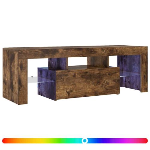 ТВ шкаф с LED осветление, опушен дъб, 120x35x40 см