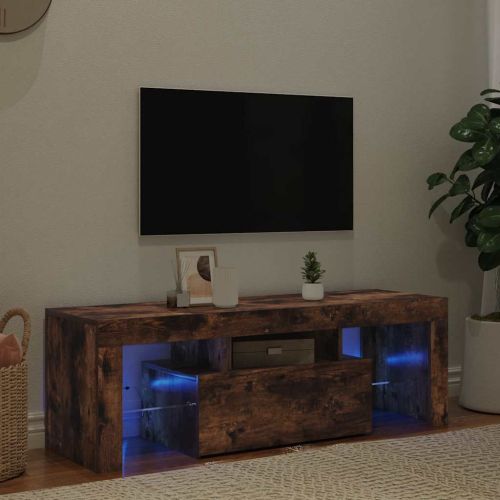 ТВ шкаф с LED осветление, опушен дъб, 120x35x40 см