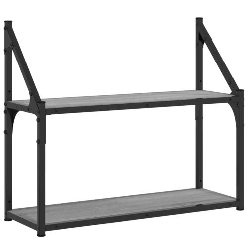 Стенен рафт на 2 нива сив сонома 60x21x51 см инженерно дърво