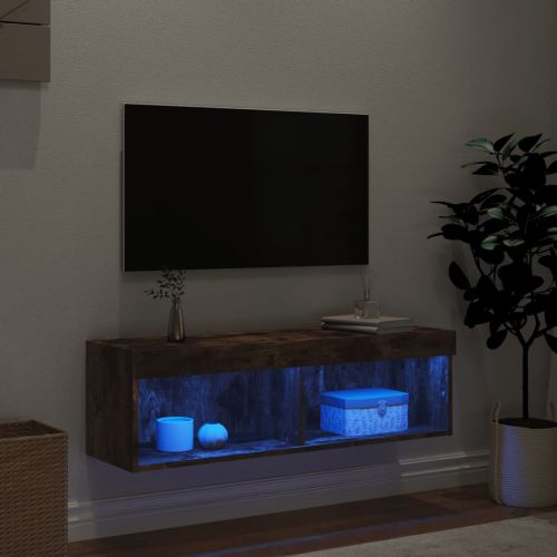 ТВ шкаф с LED осветление, опушен дъб, 100x30x30 см