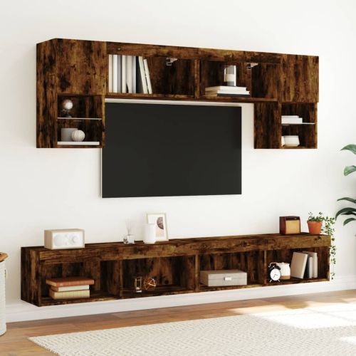 ТВ шкаф с LED осветление, опушен дъб, 100x30x30 см