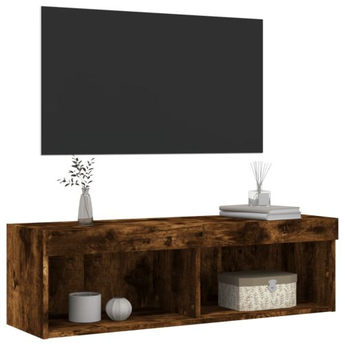ТВ шкаф с LED осветление, опушен дъб, 100x30x30 см