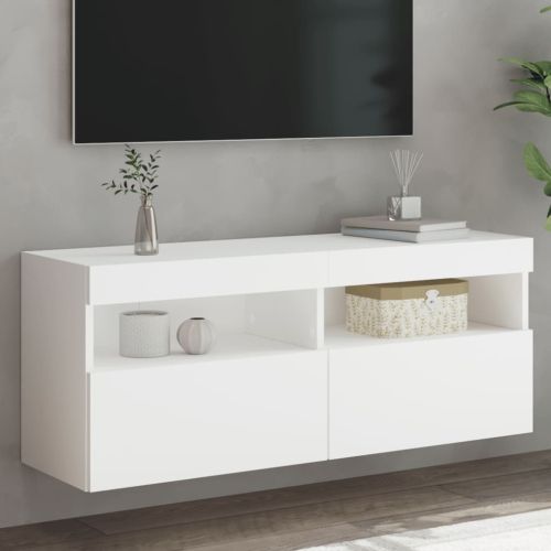 Стенен ТВ шкаф с LED осветление, бял, 100x30x40 см