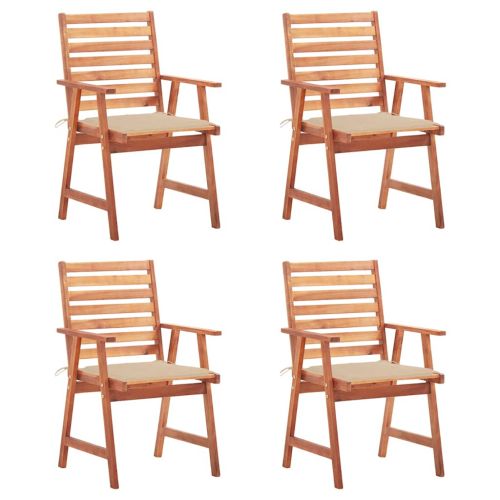 Градински трапезни столове, 4 бр, с възглавници, акация масив