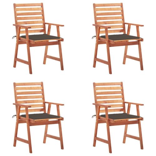 Градински трапезни столове, 4 бр, с възглавници, акация масив
