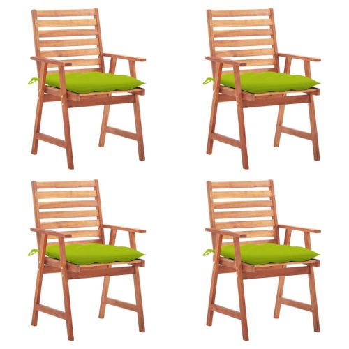 Градински трапезни столове, 4 бр, с възглавници, акация масив