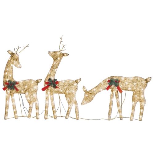 Семейство коледни елени 270x7x90 см златист топло бяло мрежа