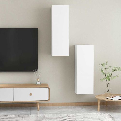 ТВ шкафове, 2 бр, бели, 30,5x30x90 см, инженерно дърво