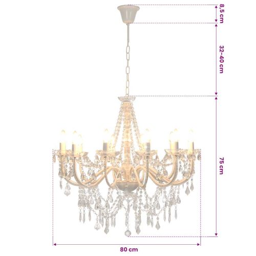 Полилей с кристали, бял, 12 х Е14 крушки