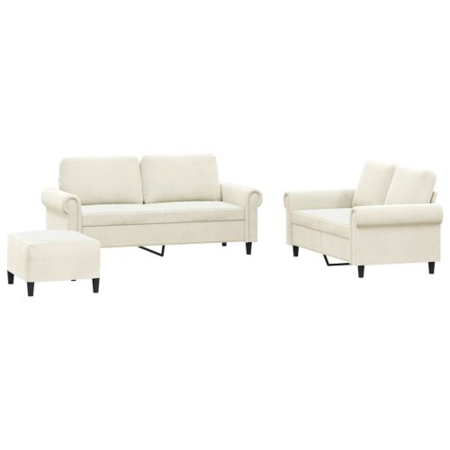 Комплект дивани от 3 части с възглавници, кремав, кадифе