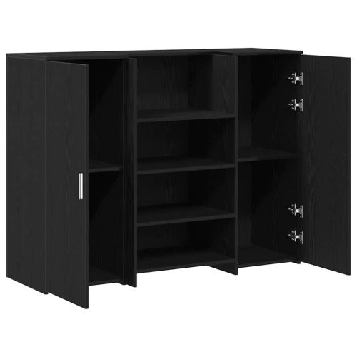 Приемно бюро, черно и дъб, 135x50x103,5 см, инженерно дърво