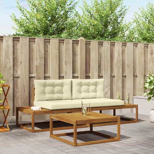 Комплект дивани за открито с възглавница Натурален и Крема