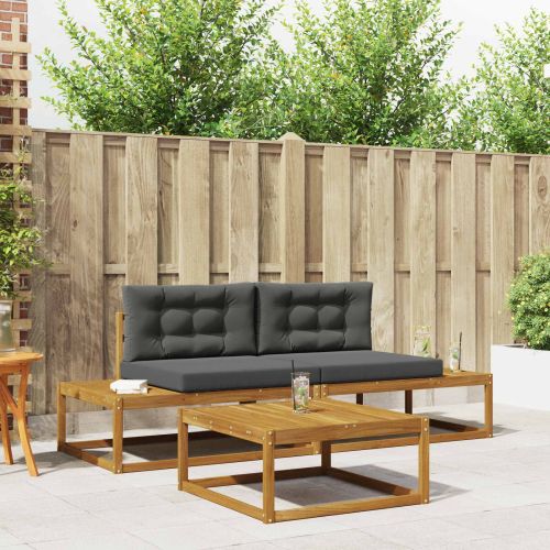 Комплект дивани за открито с възглавница Натурален и Антрацит