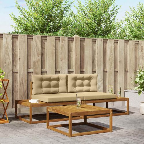 Комплект дивани за открито с възглавница Натурален и Бежов