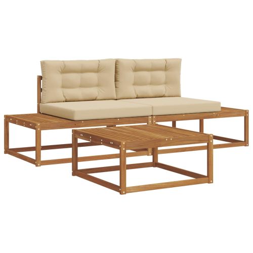 Комплект дивани за открито с възглавница Натурален и Бежов