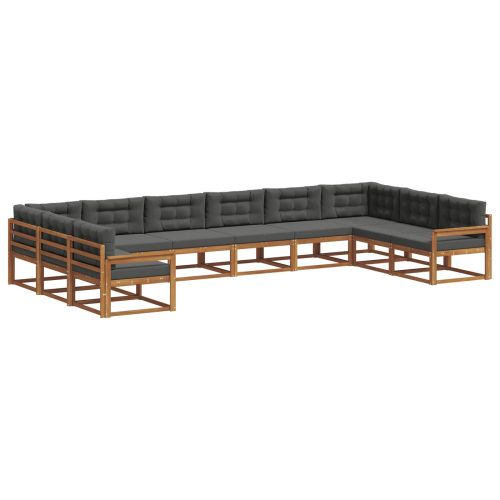 Комплект дивани за открито 10 pcs Натурален и Антрацит