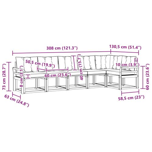 Комплект дивани за открито 6 pcs Натурален и Крема