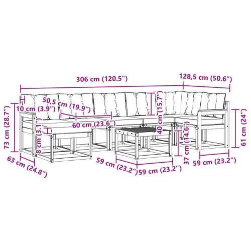 Комплект дивани за открито 8 pcs Натурален и Крема
