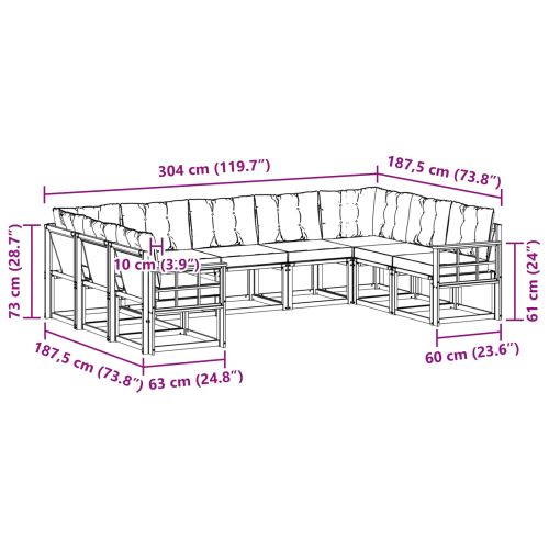 Комплект дивани за открито 9 pcs Естествено и черно