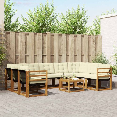 Комплект дивани за открито 10 pcs Натурален и Крема