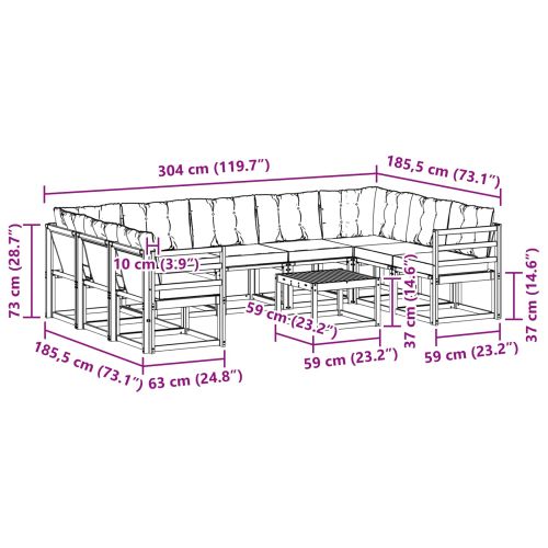 Комплект дивани за открито 10 pcs Натурален и Крема