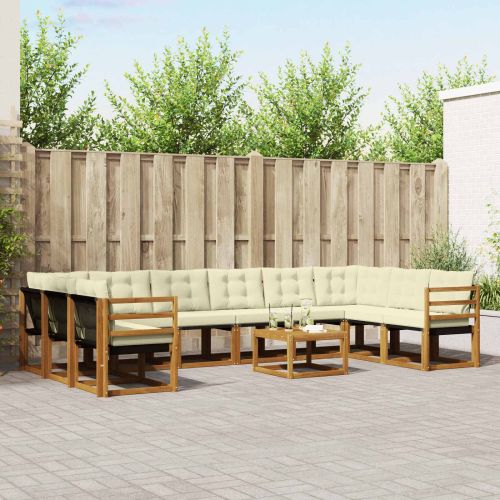 Комплект дивани за открито 11 pcs Натурален и Крема