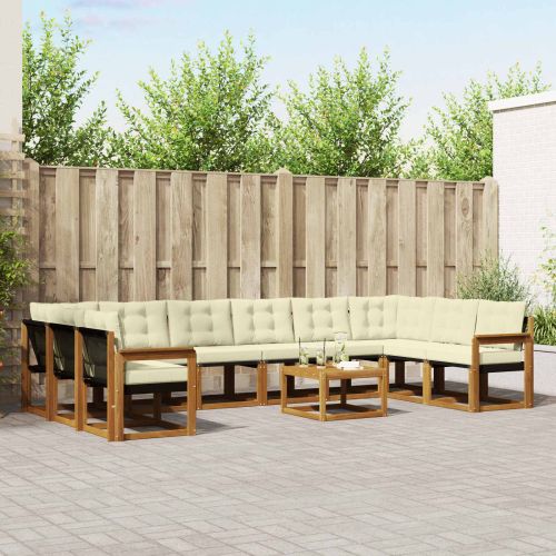 Комплект дивани за открито 11 pcs Натурален и Крема