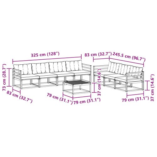 Комплект дивани за открито 8 pcs Натурален и Крема