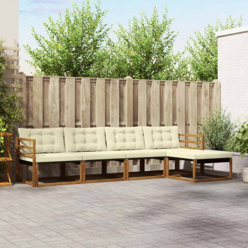 Комплект дивани за открито 5 pcs Натурален и Крема