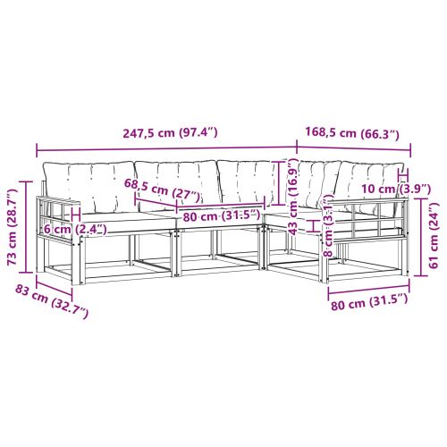 Комплект дивани за открито 4 pcs Естествено и черно