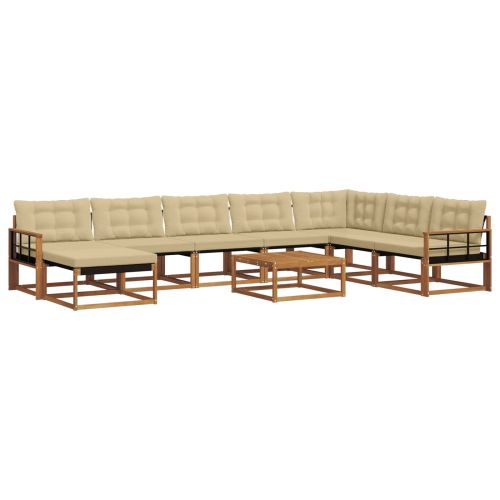 Комплект дивани за открито 9 pcs Натурален и Бежов