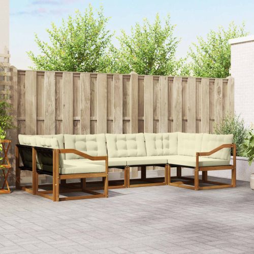 Комплект дивани за открито 6 pcs Натурален и Крема