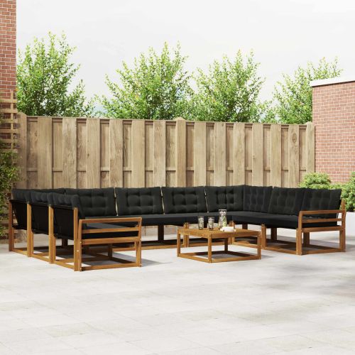 Комплект дивани за открито 10 pcs Естествено и черно