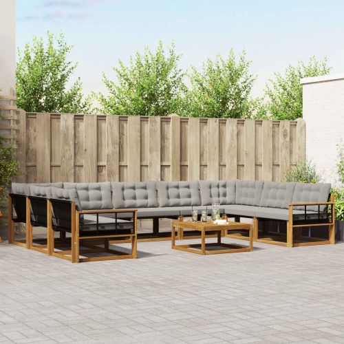 Комплект дивани за открито 10 pcs Естествено и светло сиво