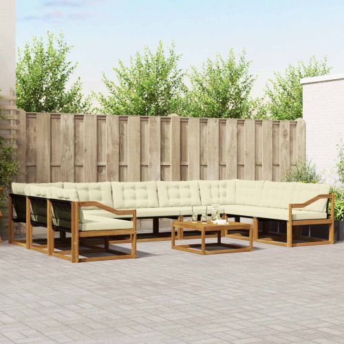 Комплект дивани за открито 10 pcs Натурален и Крема