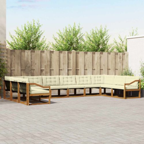 Комплект дивани за открито 10 pcs Натурален и Крема