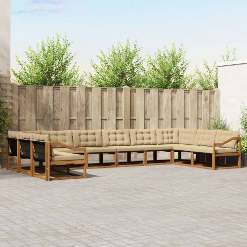 Комплект дивани за открито 10 pcs Натурален и Бежов