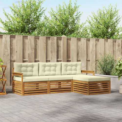 Комплект дивани за открито с възглавница Натурален и Крема