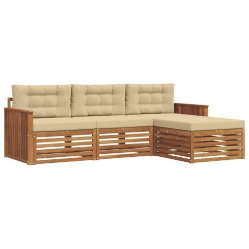 Комплект дивани за открито с възглавница Натурален и Бежов